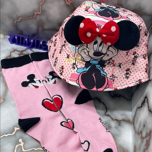 Disney Other - Pink Minnie Mouse Bucket Hat and Socks Set